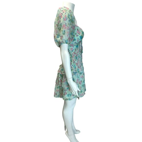 ASTR The Label Garland Floral Dress Floral Smocked Puff Sleeves Ruffled Hem $138 - Picture 7 of 10